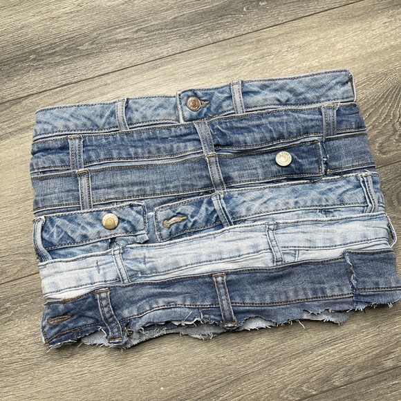 Custom made denim mini skirt